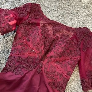 High low beaded embroidered dress.